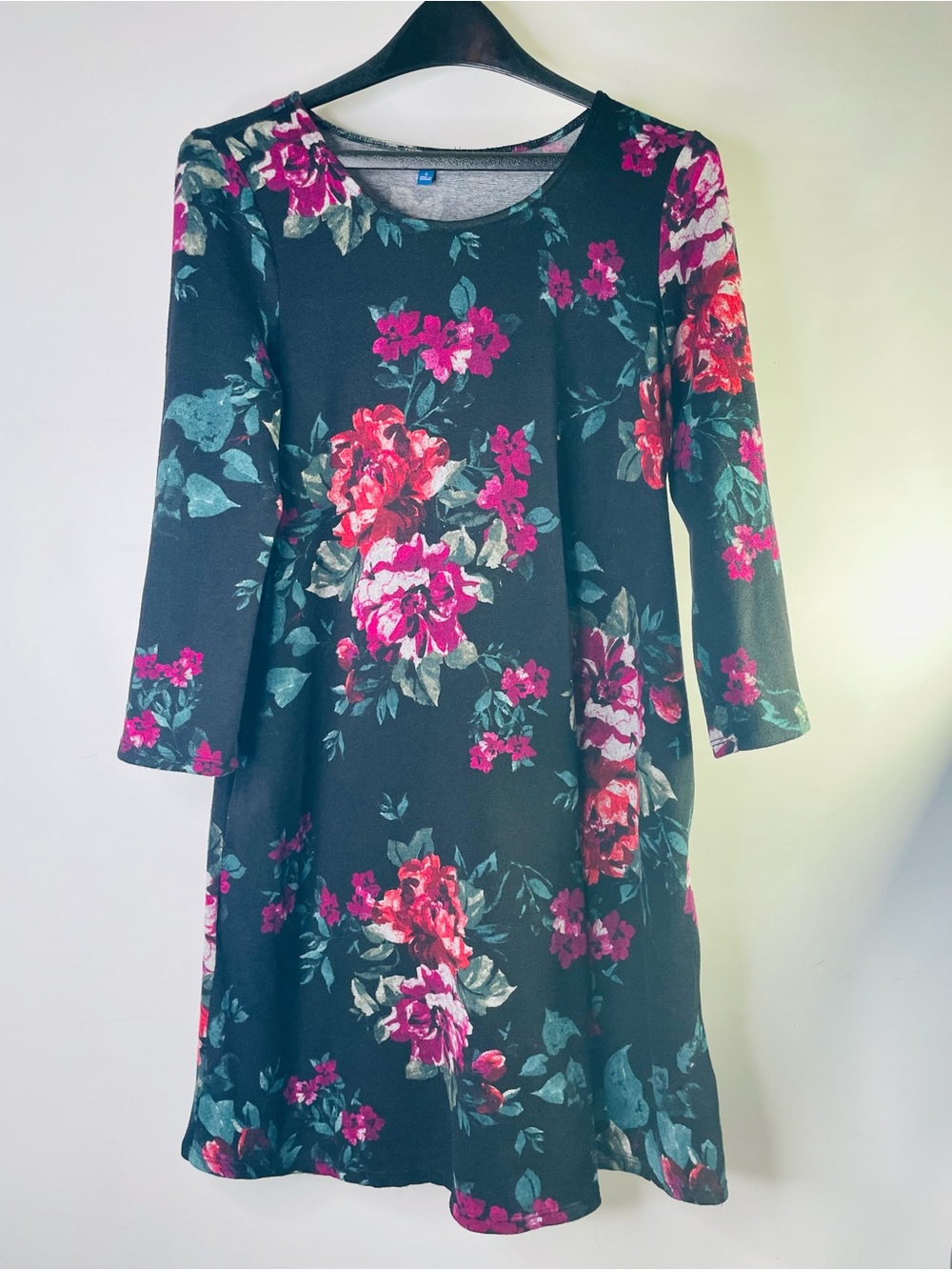 Apt. 9 Black Dress with Pink & Red Rose Print
